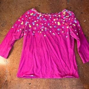 Pink flowery 3/4 sleeve Talbots tee, MP, 95% cotton 5% spandex
